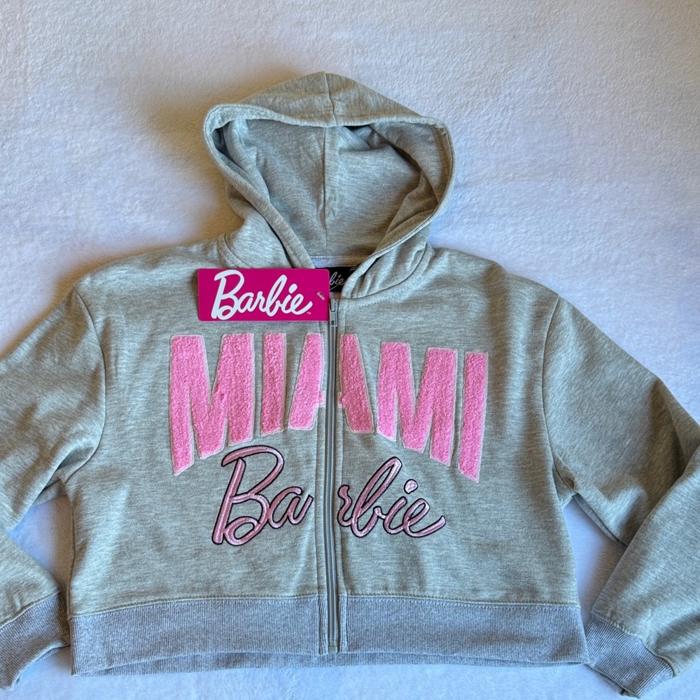 Barbie Kids Hoodie in Gray with Pink Miami Design